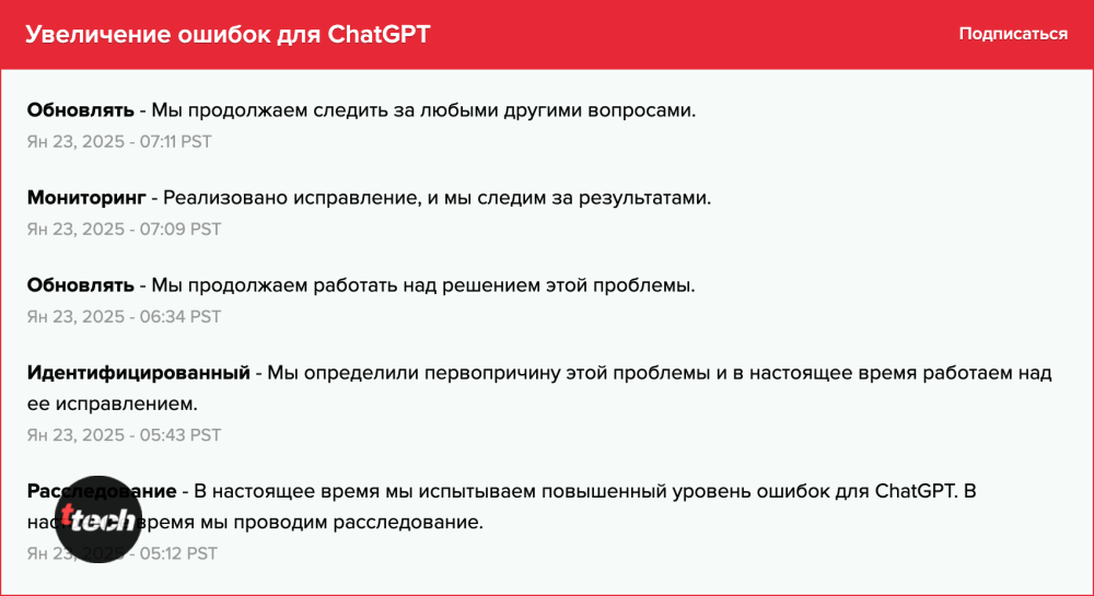 ChatGPT снова упал! OpenAI уже всё чинит