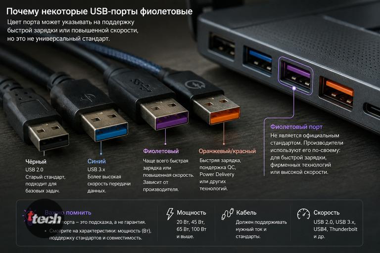 Что означает фиолетовый USB-порт и другие цвета